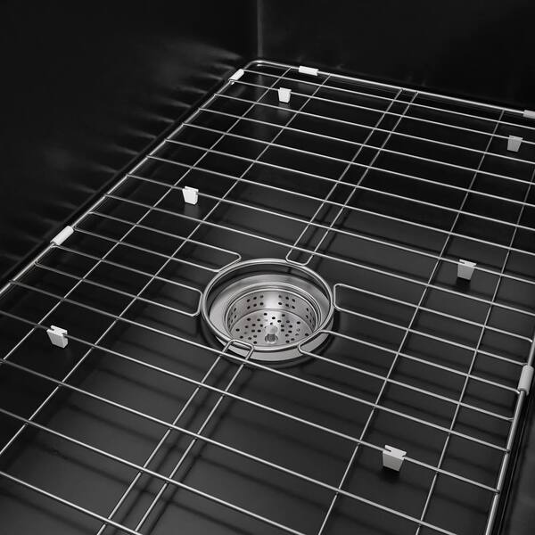 Unbranded - Ber 30 in. Apron Front Single Bowl Fireclay Farmhouse Kitchen Sink Black with Bottom Grid and Strainer