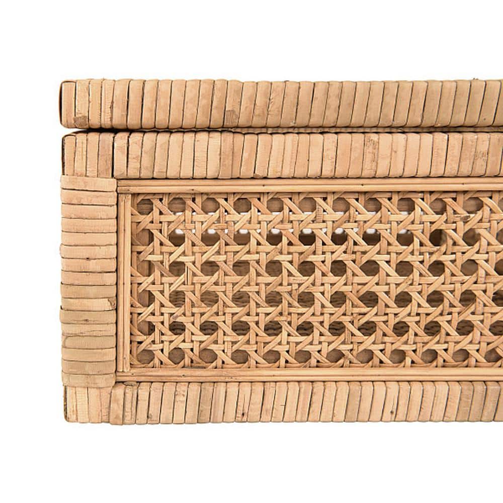 Natural Woven Rattan and Wood Lidded Display Boxes with Glass Lids, Set of 2