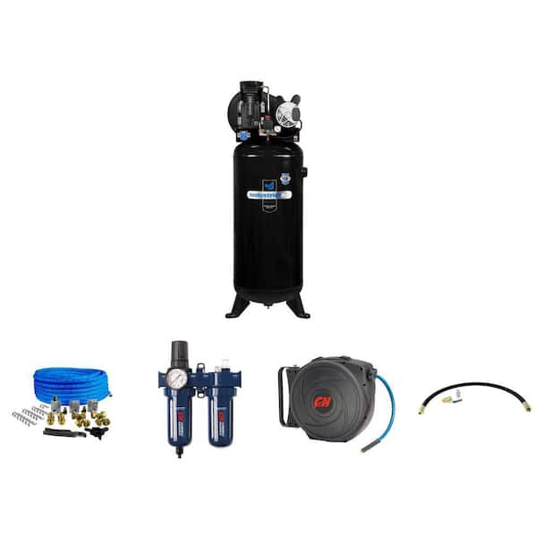 60 Gal. Electric Air Compressor, Piping, Filter, Hose Reel and Install Kit