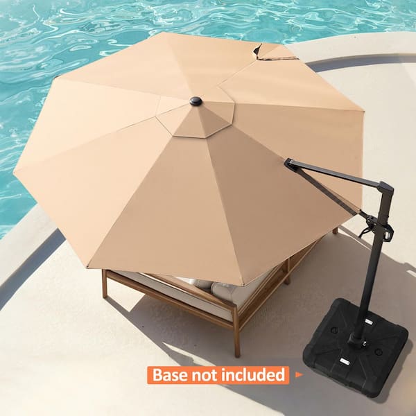 Pellebant 11 ft. Octagon Aluminium 360° Rotation Offset Cantilever Tilt Outdoor Patio Umbrella in Tan, No Base