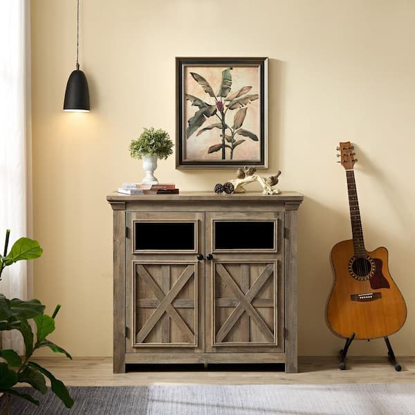 2 Doors Kitchen Pantry Cabinet, Large Buffet Sideboard Cabinet, Bar Wine Cabinet for Entryway, Dining Room in Gray