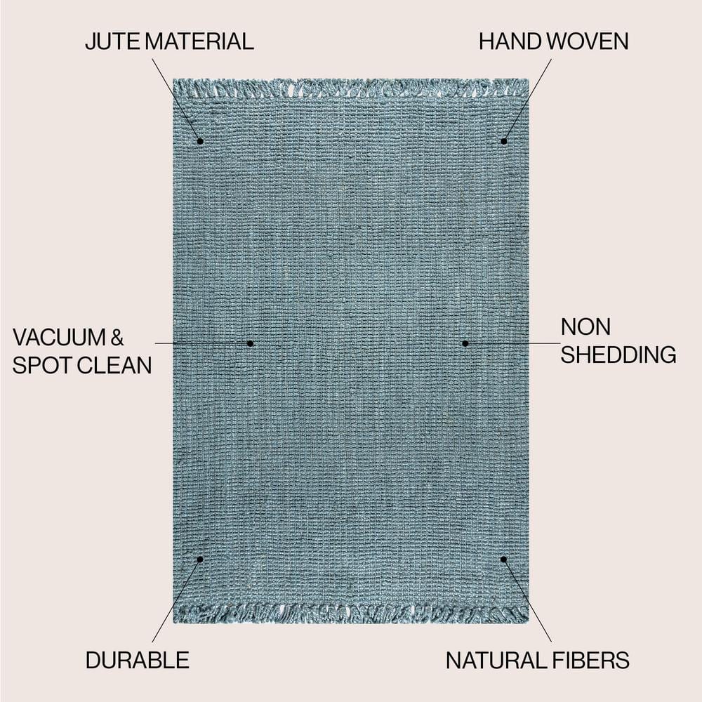 Handwoven Light Blue/Gray Chunky Jute Rug with Fringe - 5x8 Feet