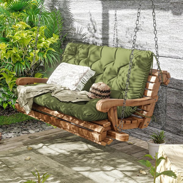 40 in. x 40 in. x 5 in. 2-Seater Contoured Replacement Outdoor Porch Swing Cushion with Backrest Bench Light Green