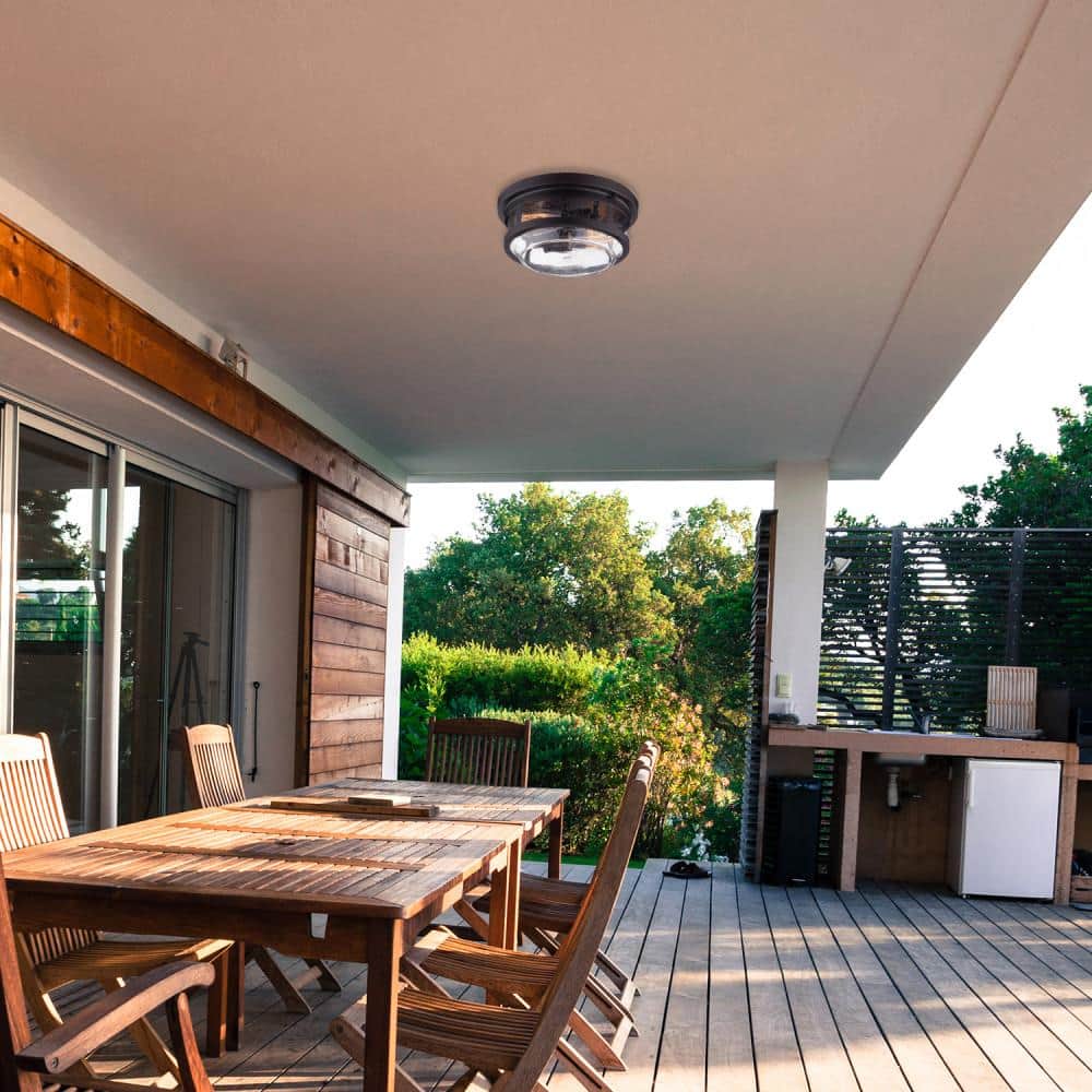 Vintage Bronze Seeded Glass Outdoor Flush Mount Light