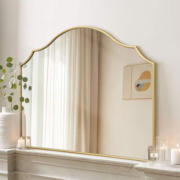 Gold 36 in W x 26 in. H Gold Scalloped Arched Mirror, Minimalist Dresser Wall Mirrors