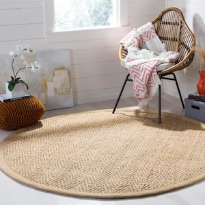 Natural Fiber Beige 8 ft. x 8 ft. Round Solid Area Rug