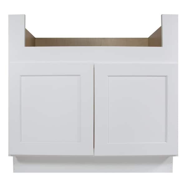 HOMEIBRO White Painted Shaker Style Ready to Assemble Farm Sink Base 36 in. W x 34-1/2 in. H x 24 in. D