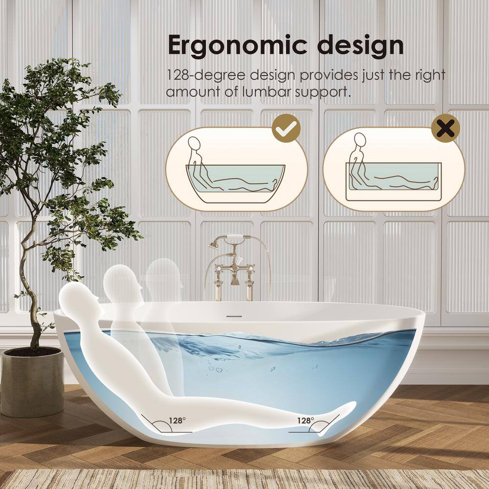 Euston 65'' Matte White Solid Surface Freestanding Oval Bathtub