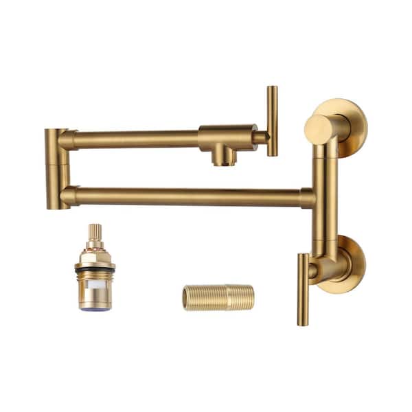 AVITAS Wall Mounted Pot Filler with Dual-Handle in Brushed Gold