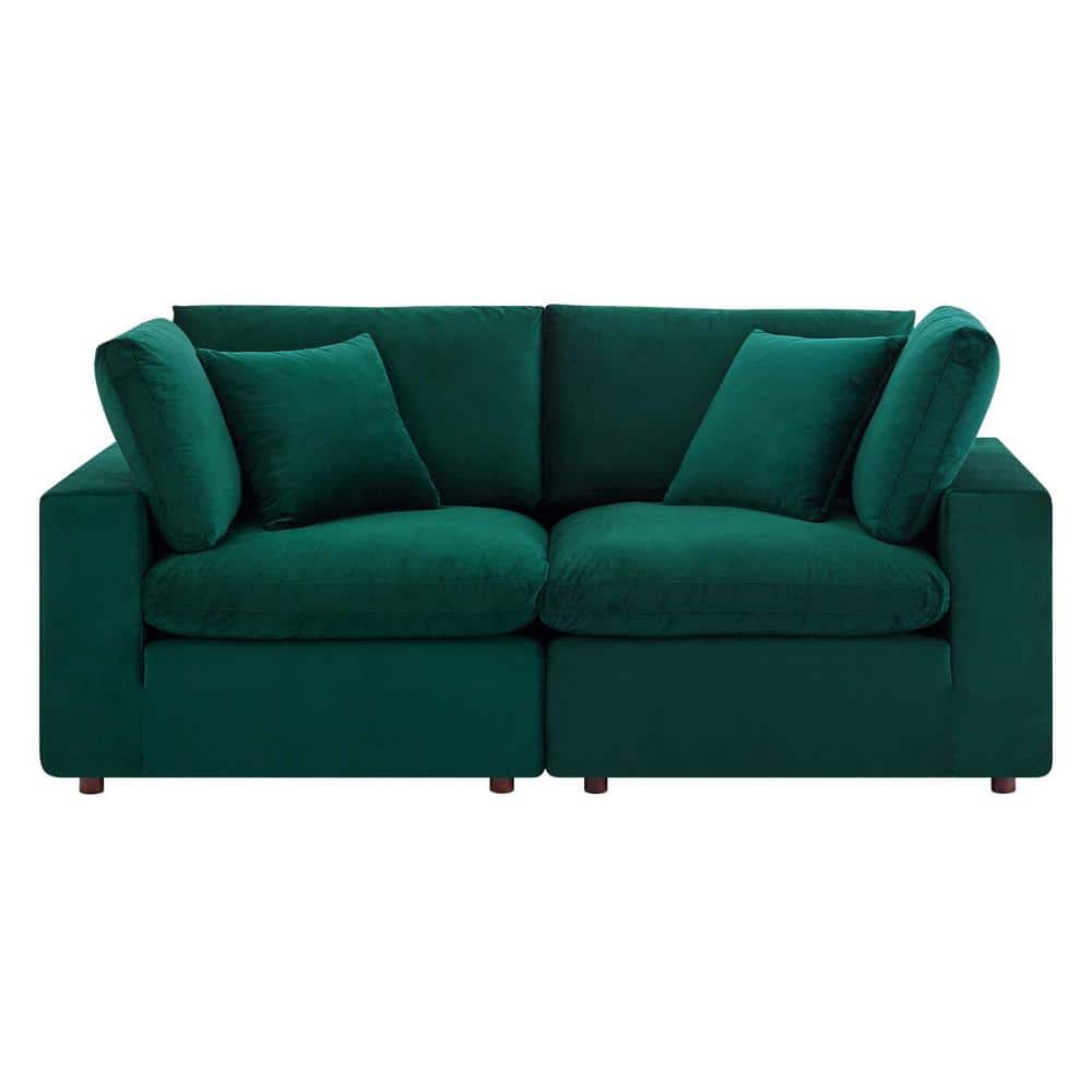 Green Velvet Track Arm Loveseat with Down Fill Cushions