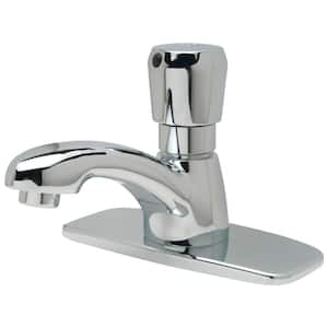Single Basin Metering Faucet with 4 in. Coverplate in Chrome