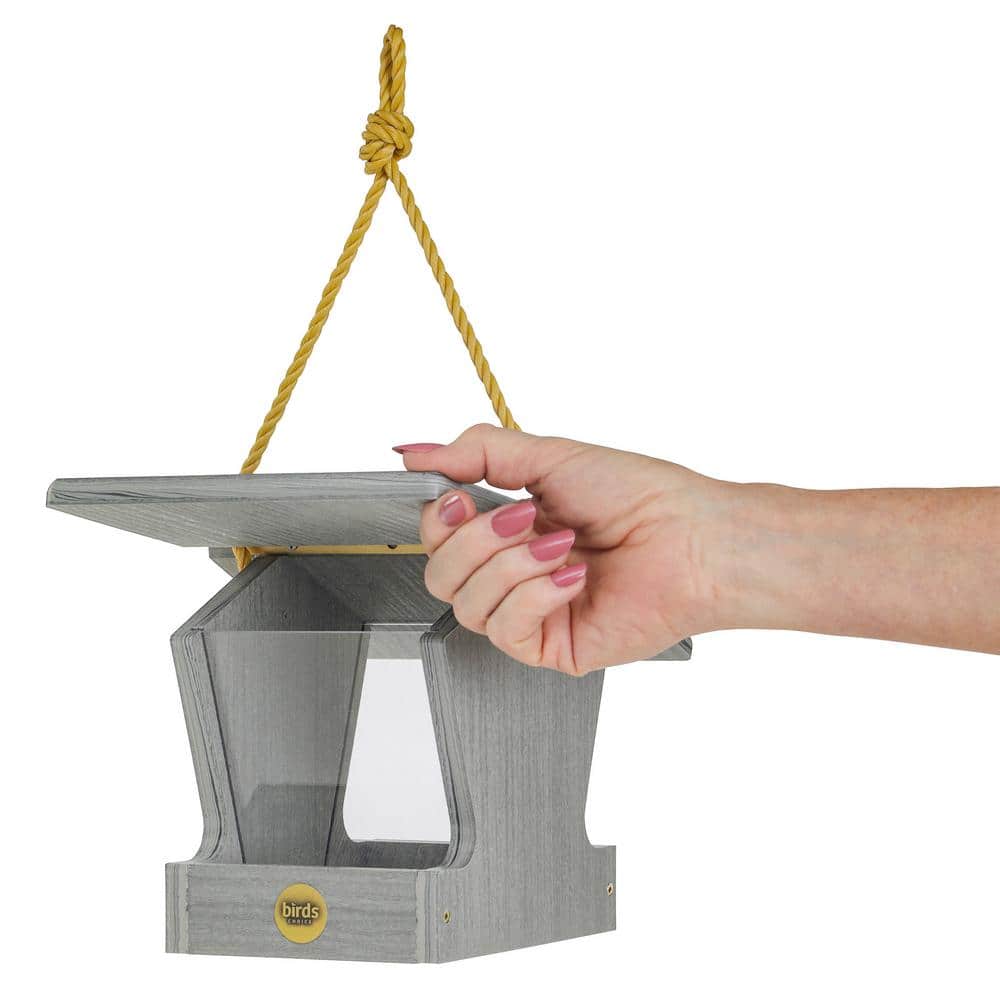 Small Driftwood Gray Hanging Plastic Hopper Bird Feeder