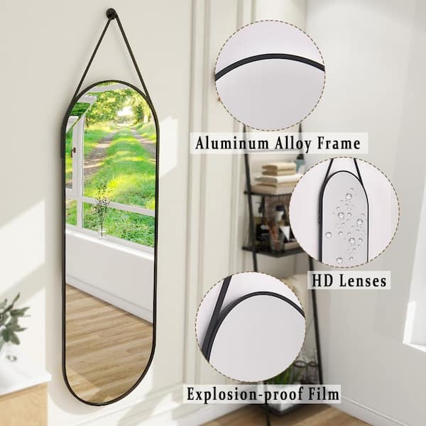 Dewfig 16x48 Inch Oval Full Length Mirror - Gold Aluminum Frame, Shatterproof Glass, Hanging Or Leaning - View #3