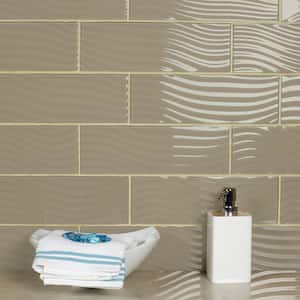 Pacific Beige 4 in. x 12 in. Glossy Textured Glass Subway Tile (11 sq. ft./Case)