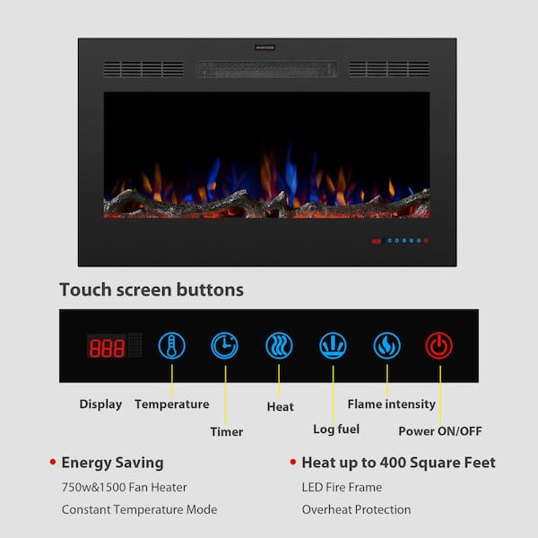 Boyel Living 42 In Led Recessed Electric Fireplace With 3 Flame Colors Remote Control Adjustable Heating 1500 Watt In Black Tr 83242in The Home Depot