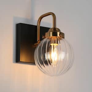 4.5 in. 1-Light Black Bathroom Vanity Light, Globe Clear Glass Bath Lighting, Brass Gold Modern Wall Sconce