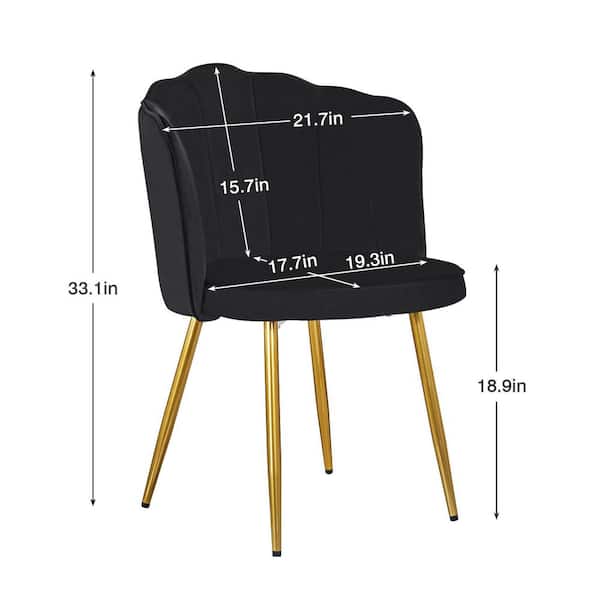 Black Velvet Dining Chairs Set of 6, Shell Back Tufted Accent Chair with Gold Legs for Dining Room