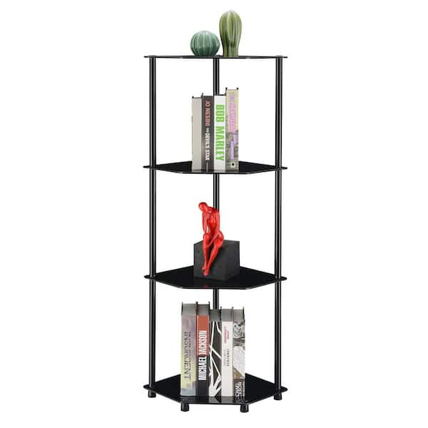 Designs2Go 46.5 in. Black Glass Classic 4-Shelf Corner Bookcase