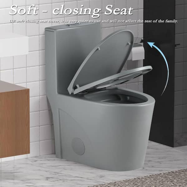 15 5/8 in. 1.1/1.6 GPF Dual Flush 1-Piece Elongated Toilet in Light Grey with Soft-Close Seat