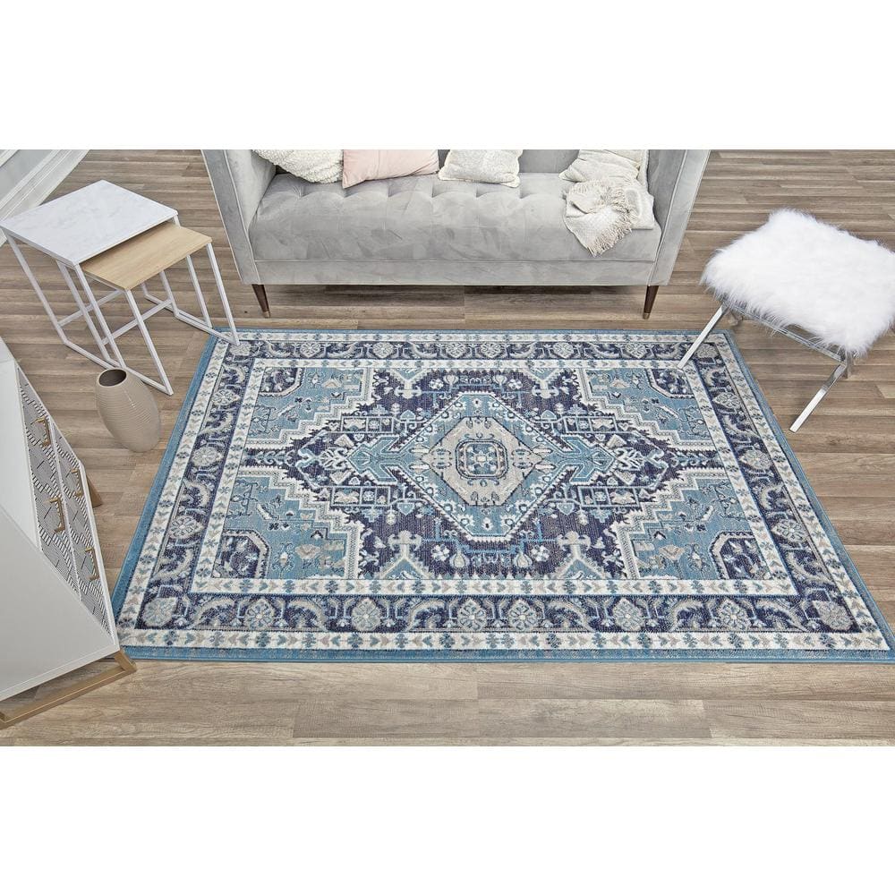 Midnight Blue Rectangular Synthetic Stain-resistant 8' x 10' Area Rug