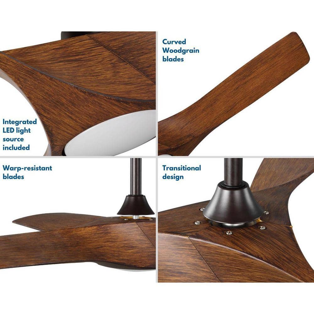 52'' Koa Woodgrain Smart Ceiling Fan with LED Light