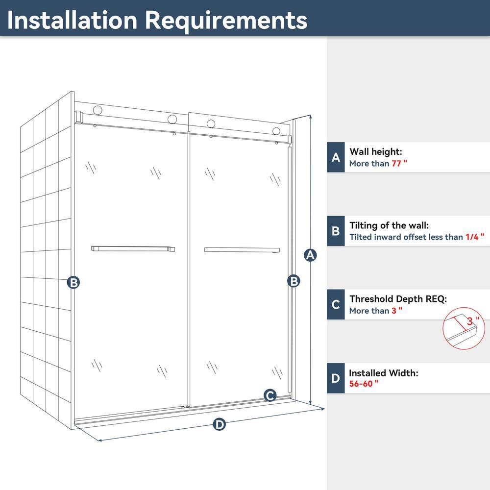 60 in. Frameless Clear Glass Double Sliding Shower Door with Brushed Nickel Hardware
