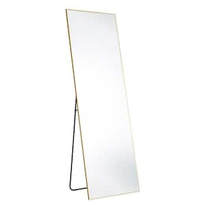 64 in. x 21 in. Full Length Rectangular Wall Mount Bathroom Vanity Mirror with Stand Aluminum Alloy Thin Frame in Gold