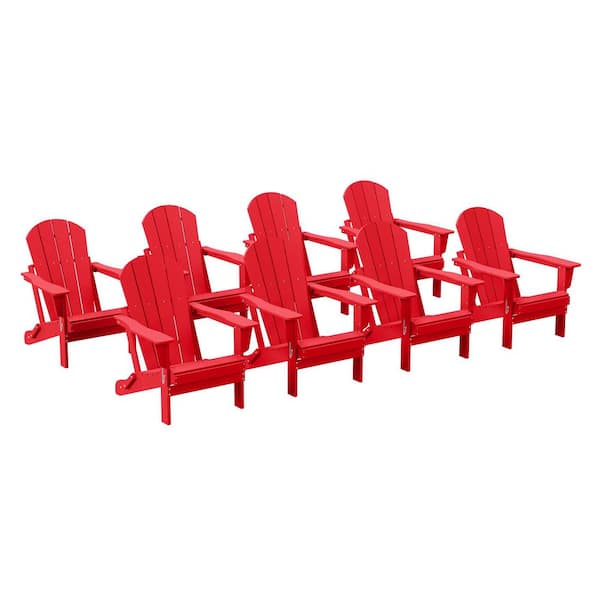 Addison Red 8-Piece Plastic Folding Outdoor Patio Fade Resistant Adirondack Conversation Chair Set