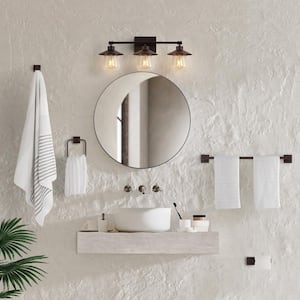 Avalon 26 in. 3-Light Farmhouse Cottage Vanity Light with Bathroom Hardware Accessory Set, Oil Rubbed Bronze (5-Piece)