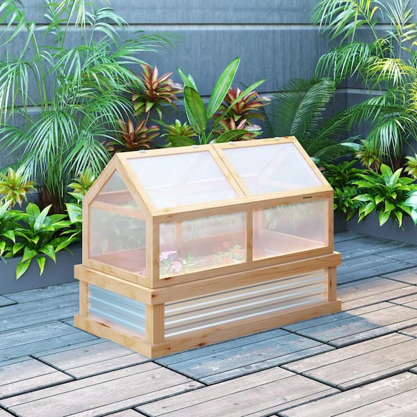 Brown popular Wooden Cold Frame Raised Planter Greenhouse Bed Flower Stand