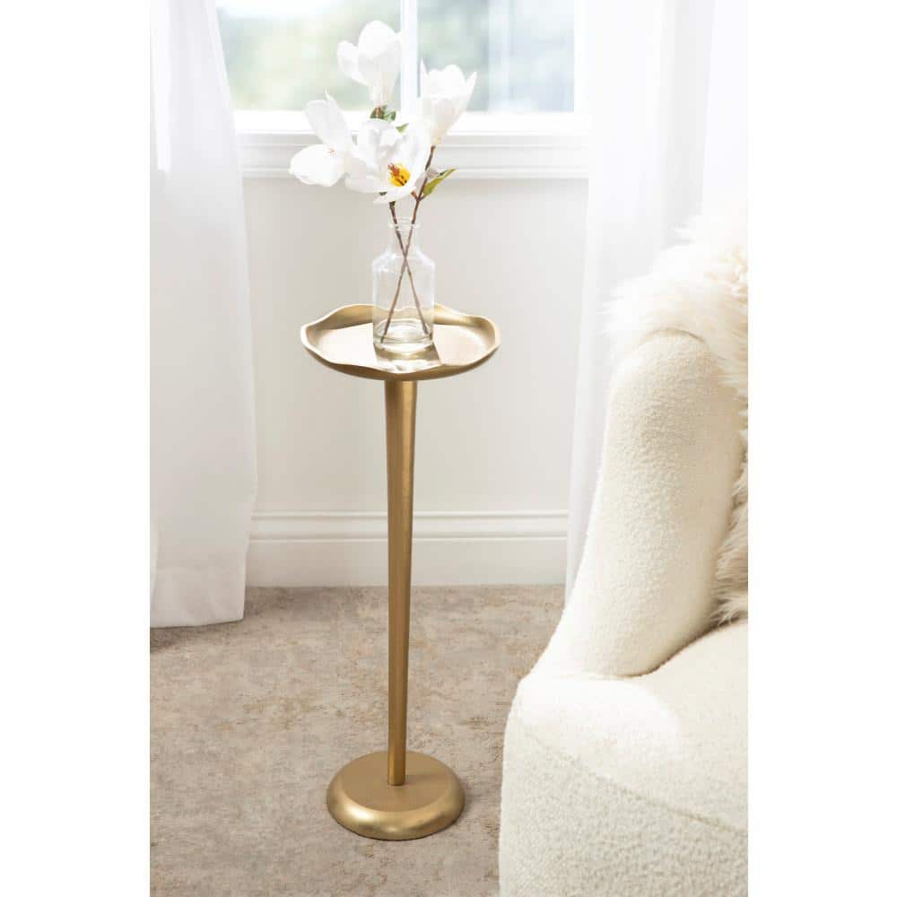 Alessia Gold Aluminum Round Drink Table with Deckled Edge