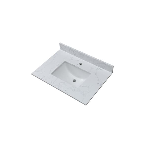 OLUMAT 37 in. W x 22 in. D Engineered Stone Composite White Rectangular Single Sink and Bathroom Vanity Top in White-1