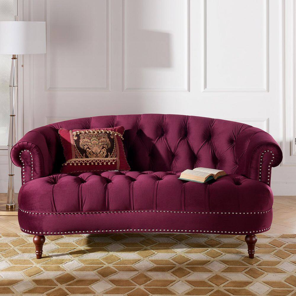 Jennifer Taylor La Rosa 68.5 in. Victorian Chesterfield Loveseat, Burgundy Velvet HD67322525