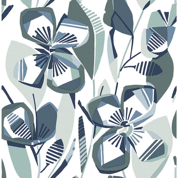 A-Street Prints Blue Nathalie Abstract Blooms Wallpaper Sample