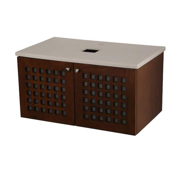 Barclay Products Ceylon 32 in. W x 19-1/8 in. D Wall Hung Basin Cabinet in Chestnut with Marble Top in White-DISCONTINUED
