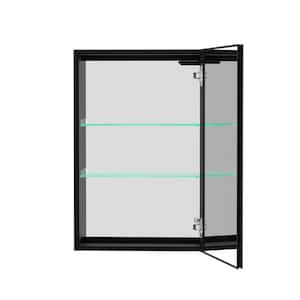 20 in. W x 30 in. H Rectangular Black Aluminum Surface Mount Medicine Cabinet with Mirror and Right Open Door