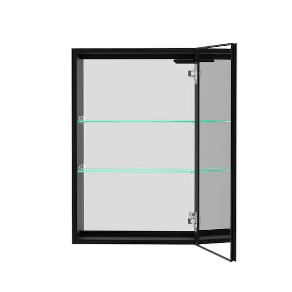 Unbranded 20 in. W x 30 in. H Rectangular Black Aluminum Surface Mount Medicine Cabinet with Mirror and Right Open Door