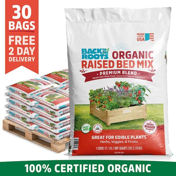 Organic Bulk Raised Bed Soil (30 1 cu. ft. Bags) Peat-Free, Blended with Organic Fertilizer