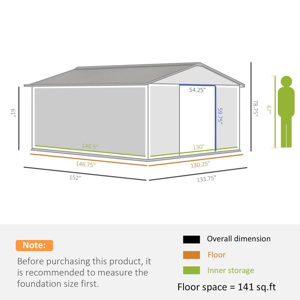 11' x 13' White Metal Garden Storage Shed with Windows