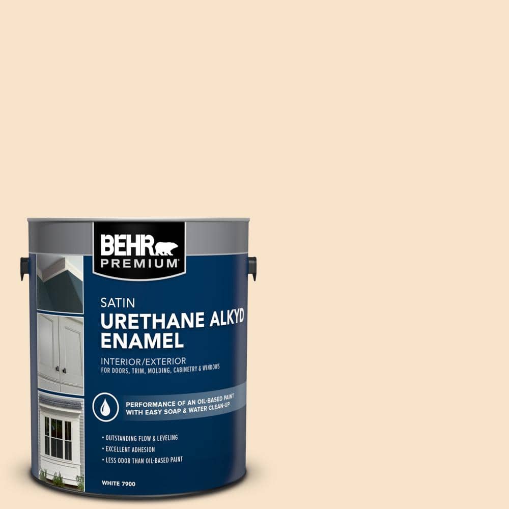 BEHR PREMIUM 1 gal. AE14 Quill White Urethane Alkyd Satin Enamel Interior/Exterior Paint