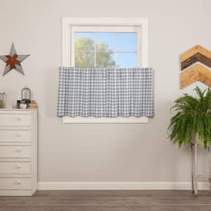 Sawyer Mill Plaid 36 in. W x 24 in. L Light Filtering Rod Pocket Tier Window Panel in Blue White Pair