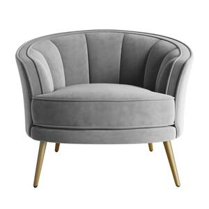 Modern Gray Velvet Accent Barrel Chair, Leisure Accent Chair