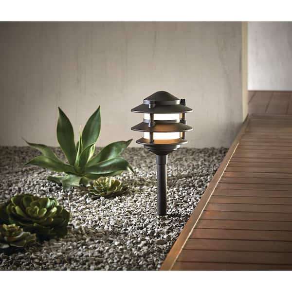 Outdoor LED landscape lighting black 3-tier pagoda path light warm white low  voltage