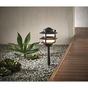 Elmore Low Voltage Black Outdoor Integrated LED 3-Tier Metal Landscape Path Light with Frosted Plastic Lens
