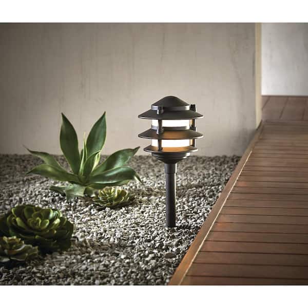 Elmore 18 Lumen Low Voltage Black Integrated LED 3-Tier Metal Outdoor Landscape Path Light with Frosted Plastic Lens