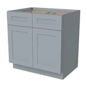 42 in. W x 24 in. D x 34.5 in. H Assembled Base Kitchen Cabinet in Gray with 2 Doors, 2 Drawers and 1 Shelf