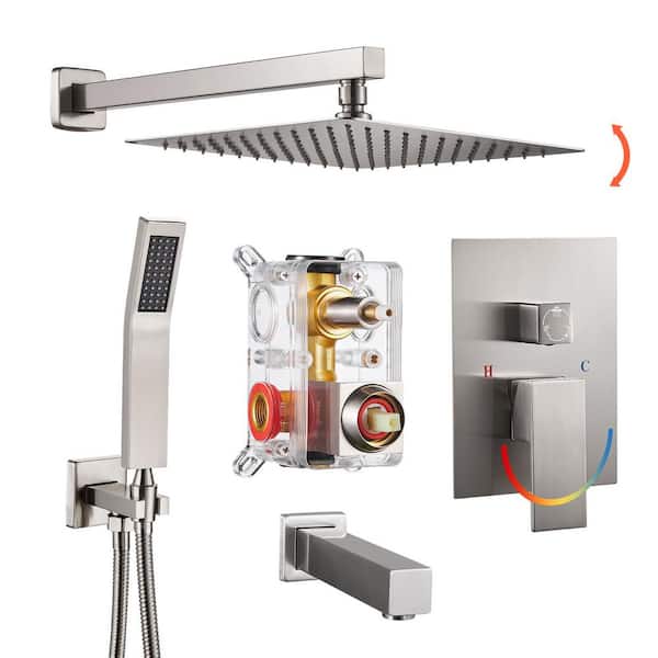 Heemli Rain Single Handle 1-Spray Tub Shower Faucet 2.5 GPM Handheld Combo with Valve 10 in. Pressure Balance in Brushed Nickel