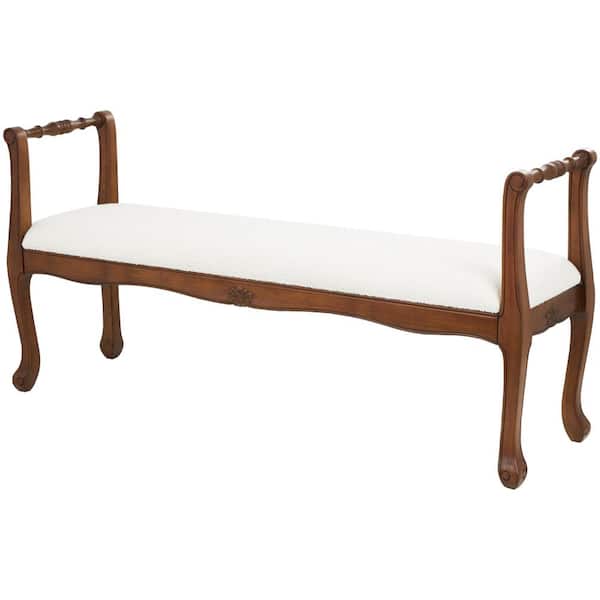 Litton Lane Cream Arm Bedroom Bench with Brown Traditional