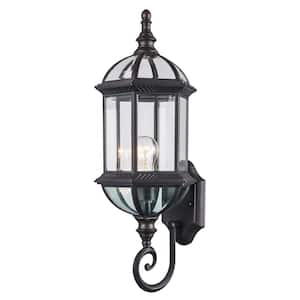 Wentworth 1-Light Large Rust Outdoor Wall Light Fixture with Clear Glass