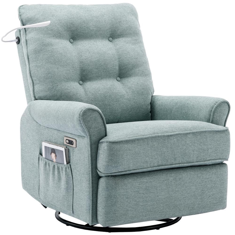 Merax Lotus Green Linen 270° Swivel Recliner Chair With Rocking Base ...